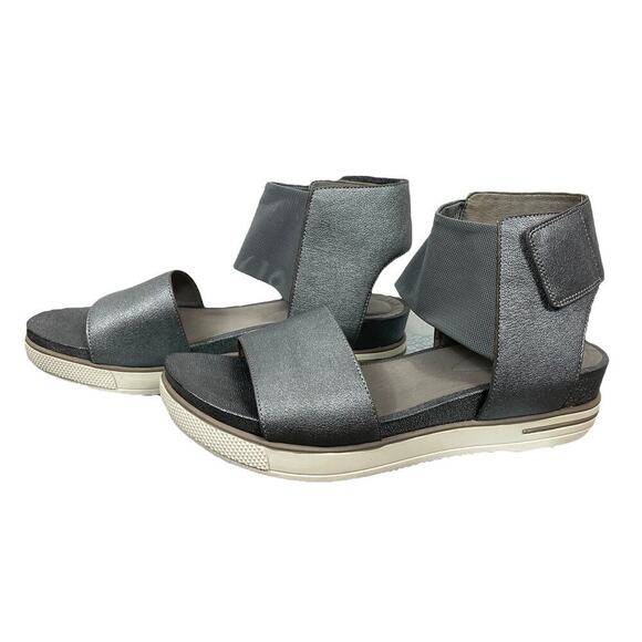 Eileen Fisher Spree Sport Platform Sandal Gray Silver Size 8.5 Leather Upper - Picture 9 of 13